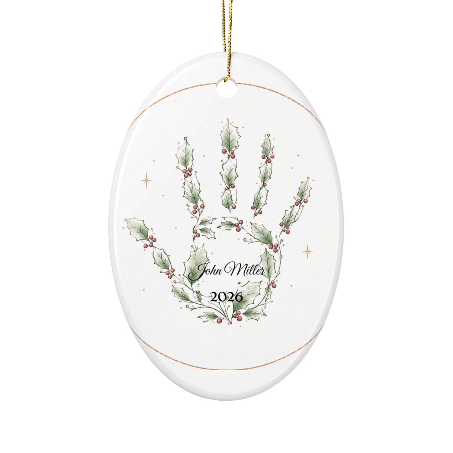 Holly Handprint Christmas Ornament | Ceramic Ornament