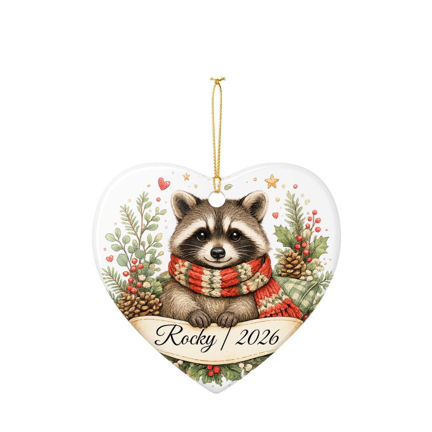 Raccoon Christmas Ornament Personalized with Name, Cute Cozy Ceramic Keepsake, Raccoon Lover Woodland Gift 2026