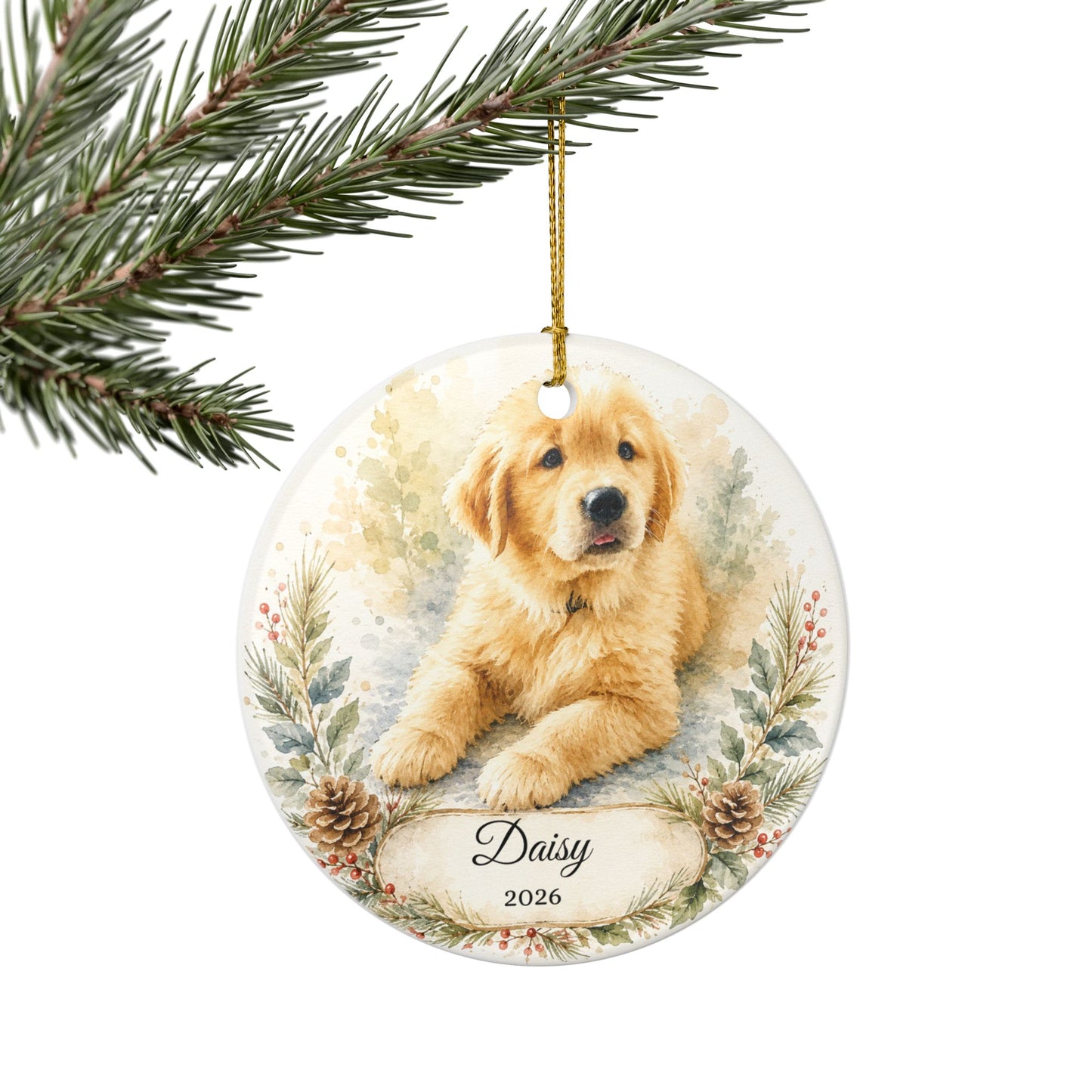 Golden Retriever Puppy Ornament | Ceramic Pet Memorial Christmas Ornament