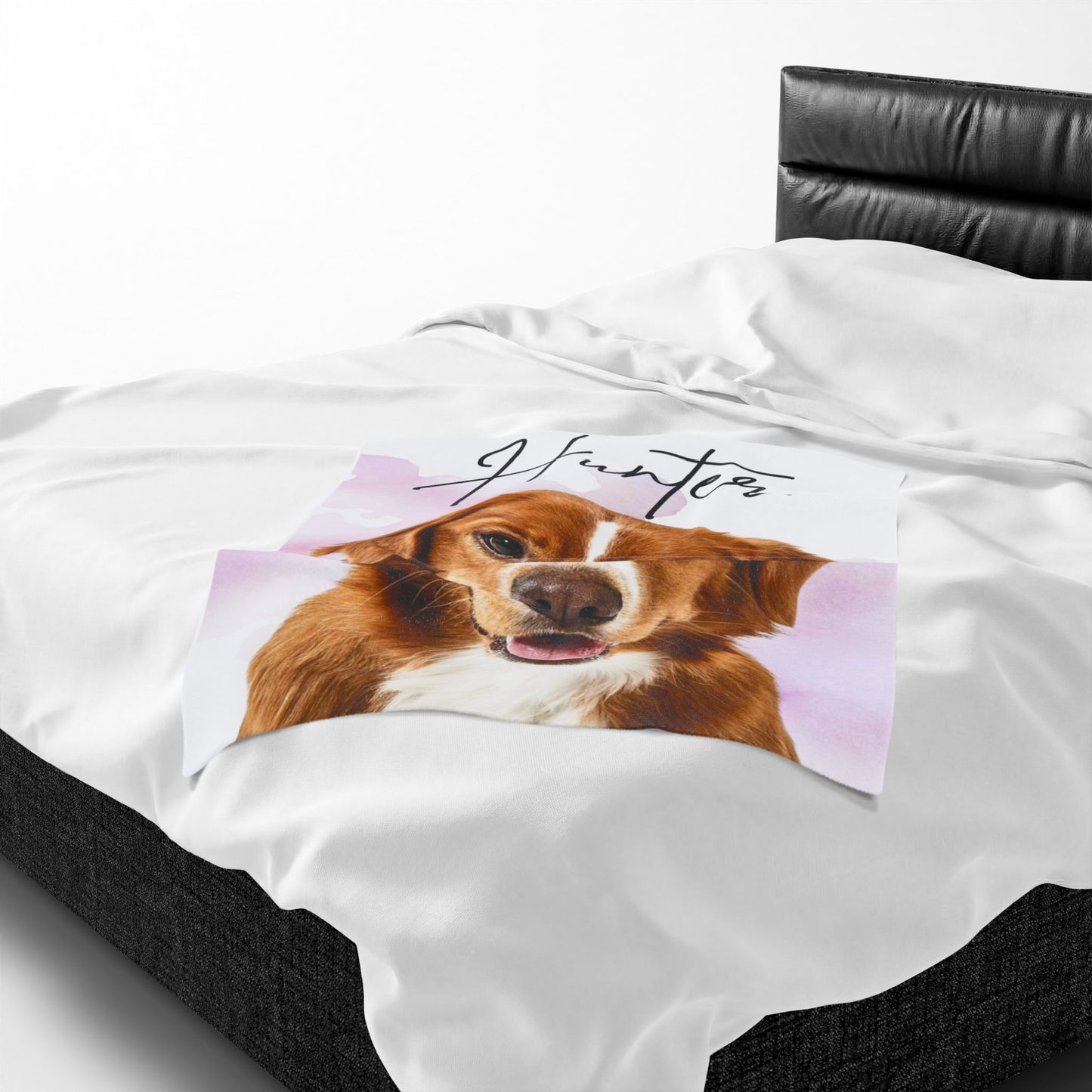 Personalized Dog Portrait Velveteen Plush Blanket | Custom Name Pet Blanket