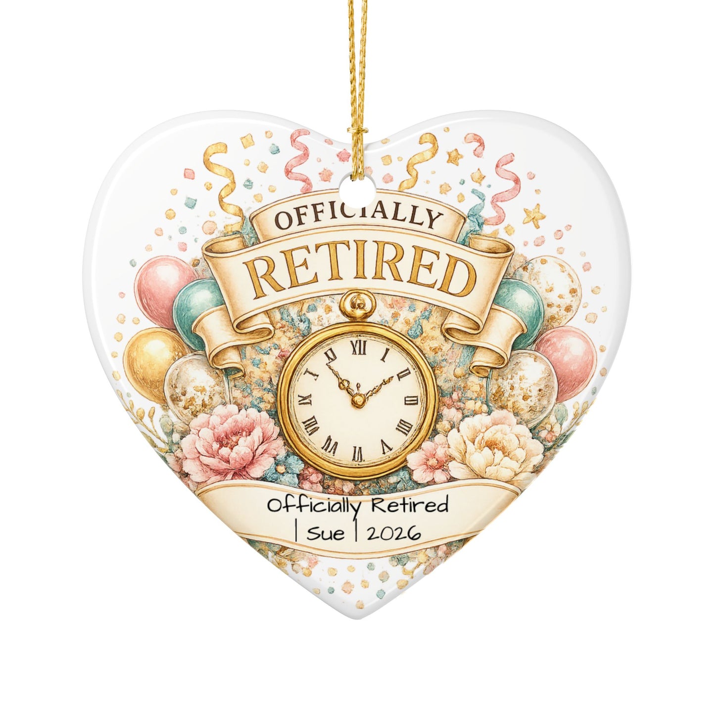 Officially Retired Christmas Ornament 2026 Personalized with Name, Ceramic Keepsake, Retirement Gift for Coworker