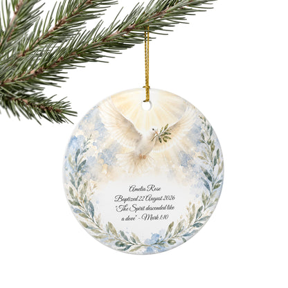 Dove Baptism Ornament Personalized, Holy Spirit Christening Keepsake with Name, Ceramic Baby Dedication Gift, Godparent Gift from Godchild