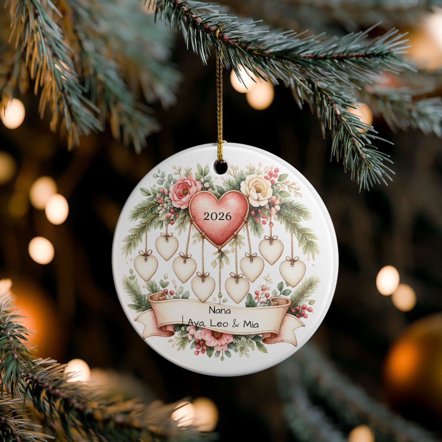 Nana Christmas Ornament Personalized with Grandkids Names, Ceramic Keepsake, Gift for Nana from Grandkids 2026
