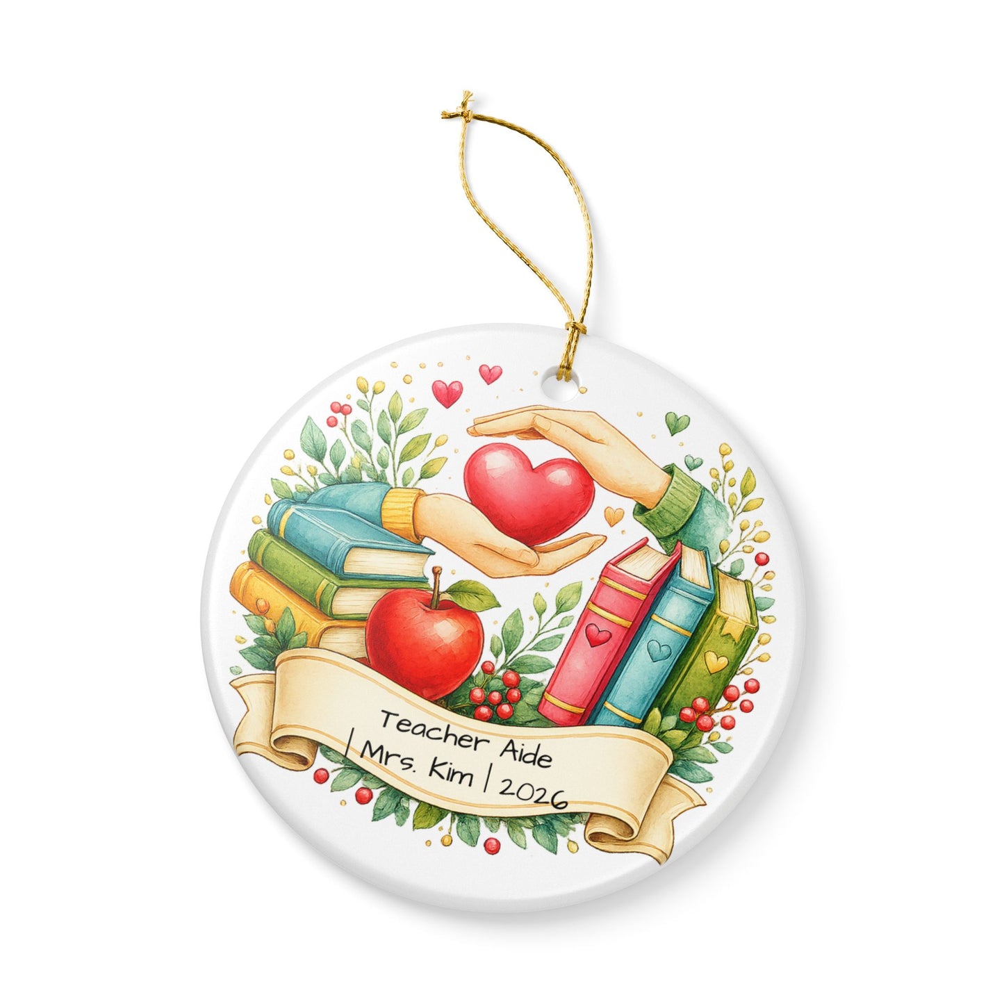 Teacher Aide Christmas Ornament Personalized with Name, Ceramic Keepsake, Teaching Assistant Appreciation Gift 2026