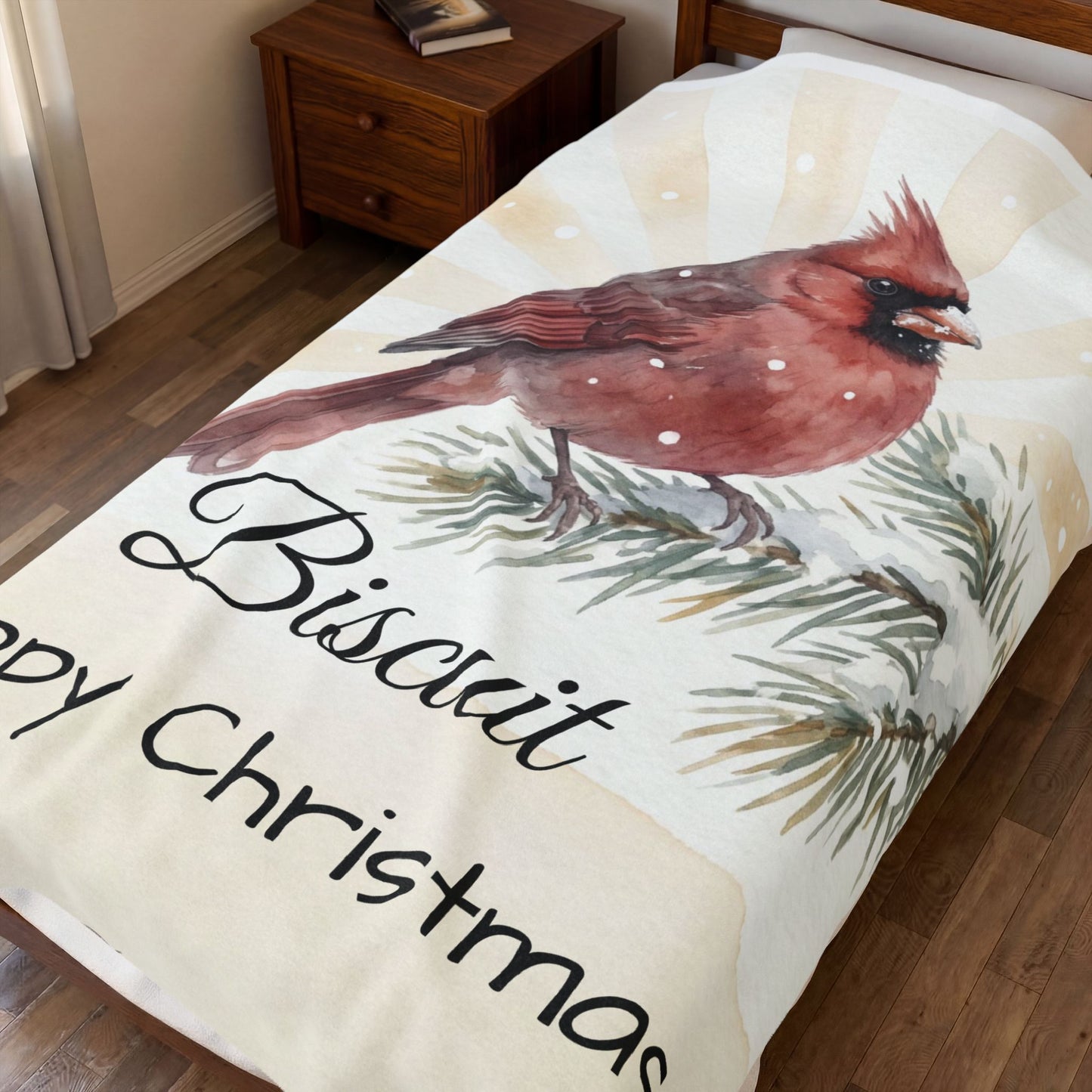 Copy of Bearded Man Portrait Velveteen Plush Blanket | Holiday Script "Happy Christmas"