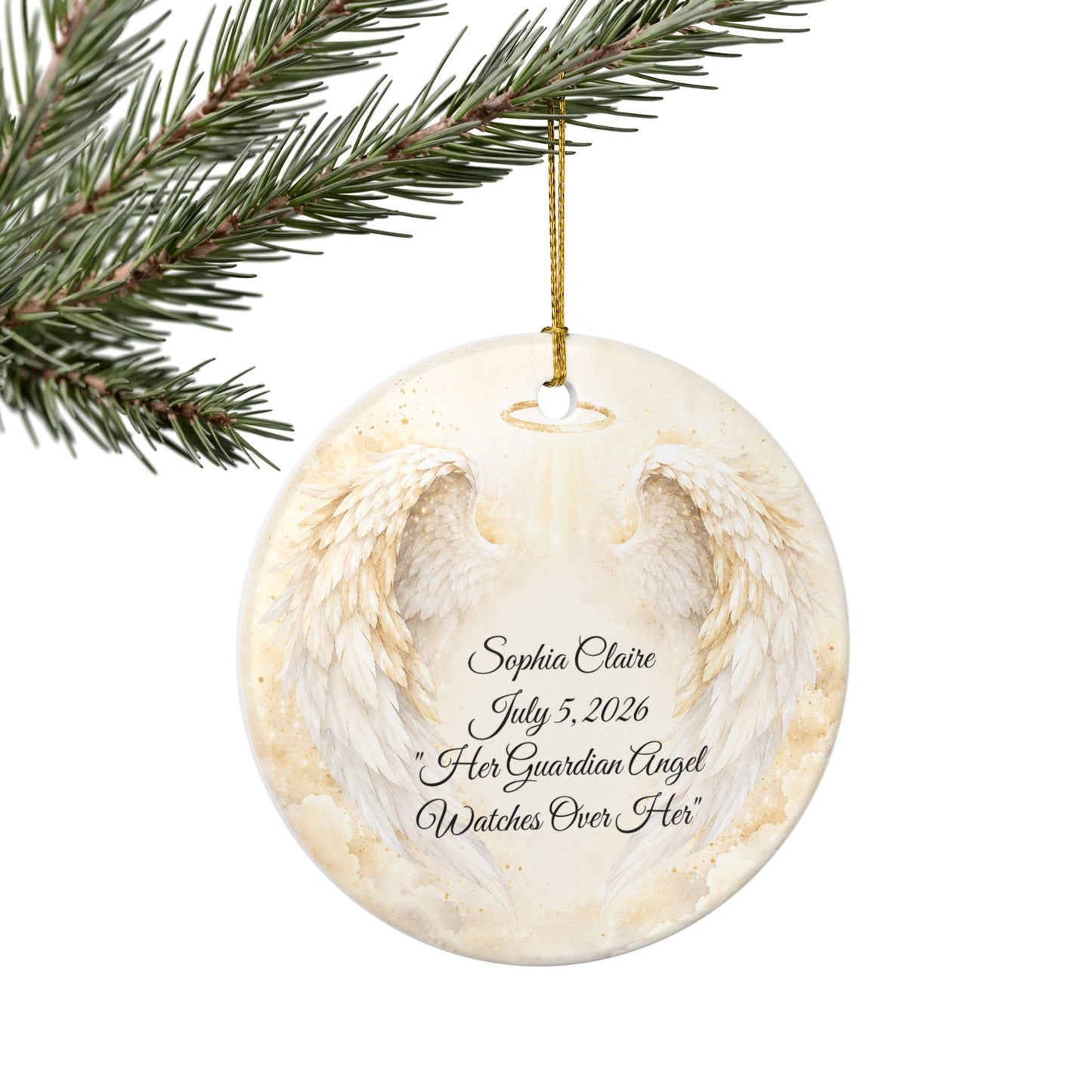 Guardian Angel Baptism Ornament with Name, Personalized Angel Wings Christening Keepsake, Ceramic God Bless Baby Gift, Godchild Ornament
