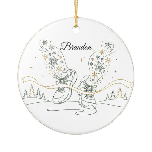 Ice Skate Illustration Ornament | Ceramic Heart Christmas Ornament