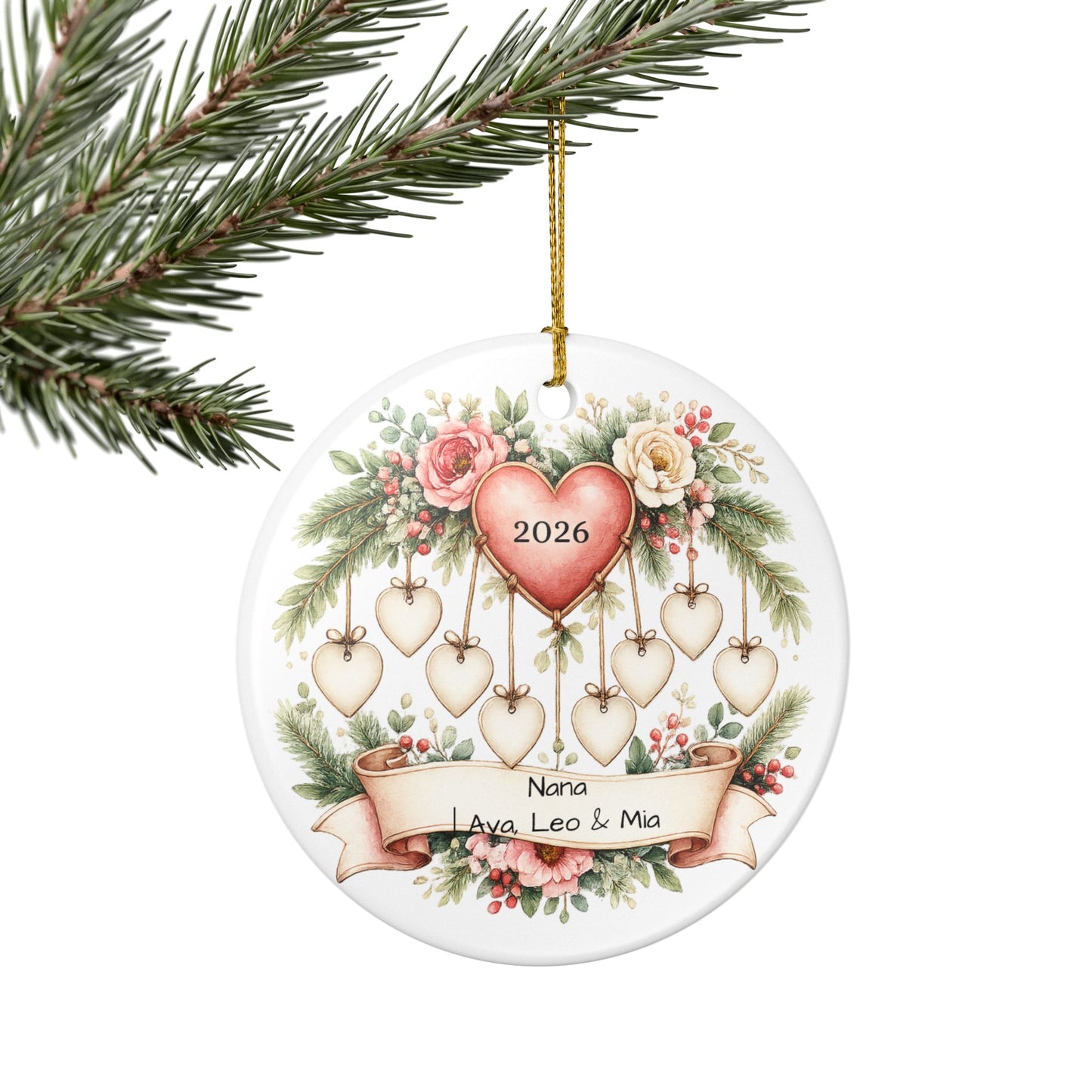 Nana Christmas Ornament Personalized with Grandkids Names, Ceramic Keepsake, Gift for Nana from Grandkids 2026