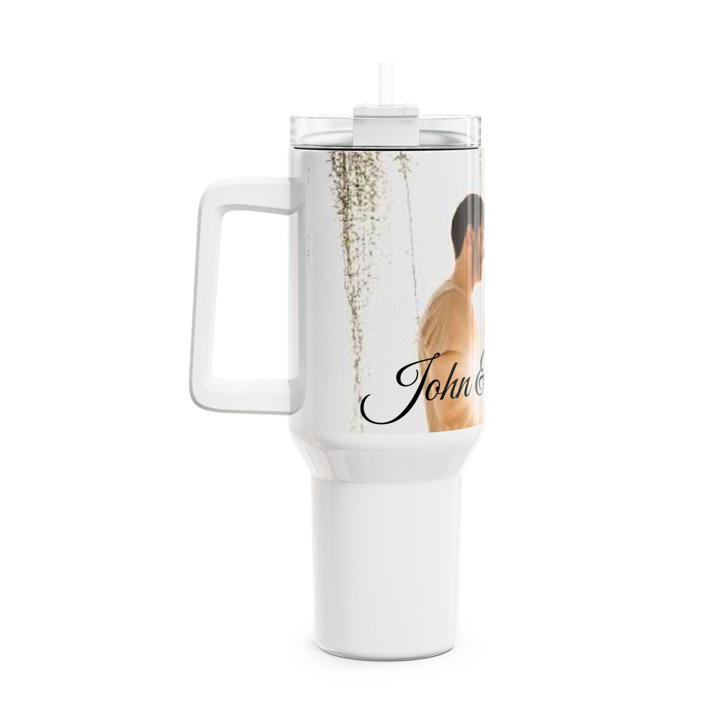 Romantic Couple Photo Tumbler, 40oz | Personalized Name Script