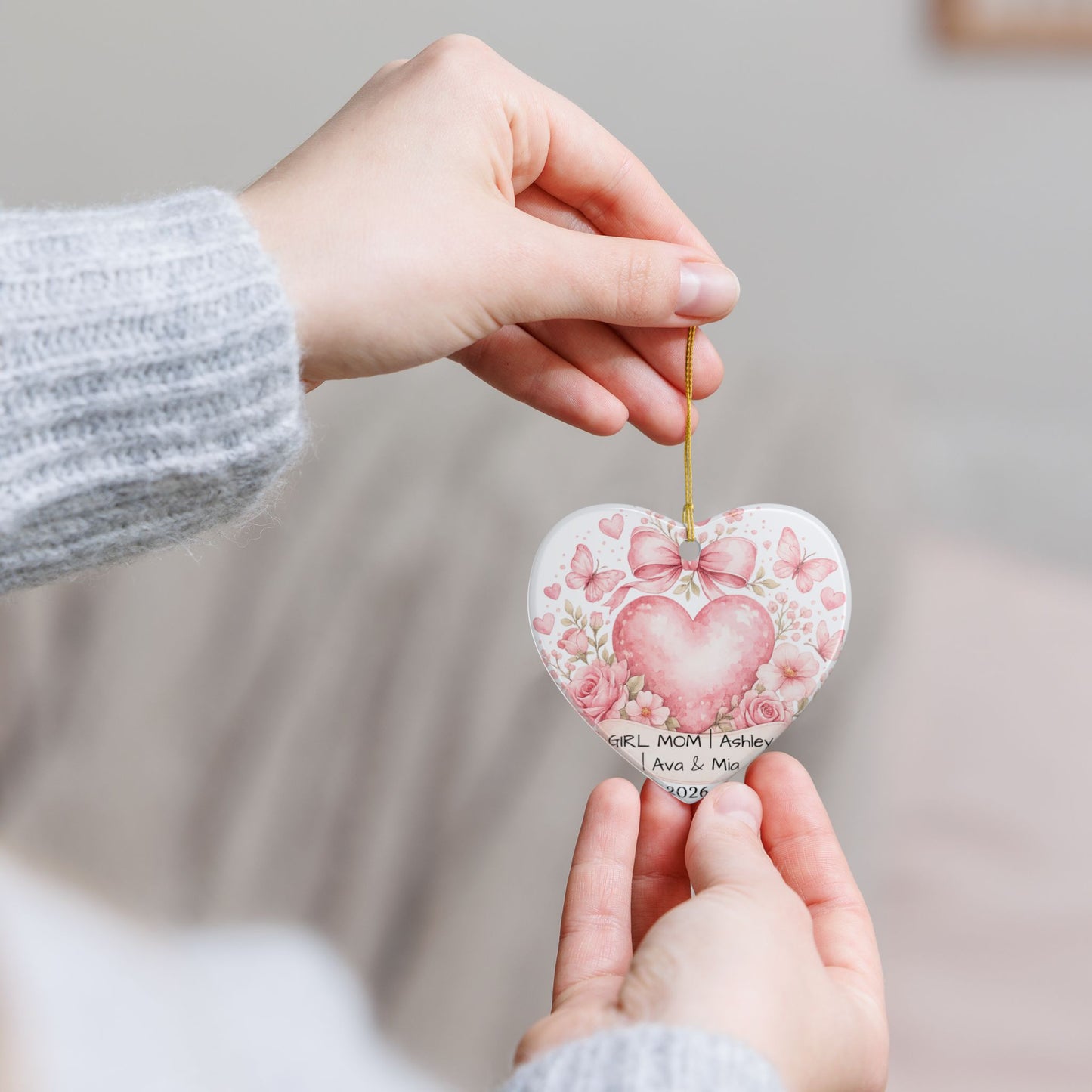 Girl Mom Christmas Ornament Personalized with Names, Ceramic Keepsake, Girl Mom Gift, Mother of Girls Gift 2026