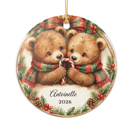 Twins First Christmas Ornament Personalized with Names, Twin Bears Keepsake 2026, Twin Baby Gift, New Twins Ornament