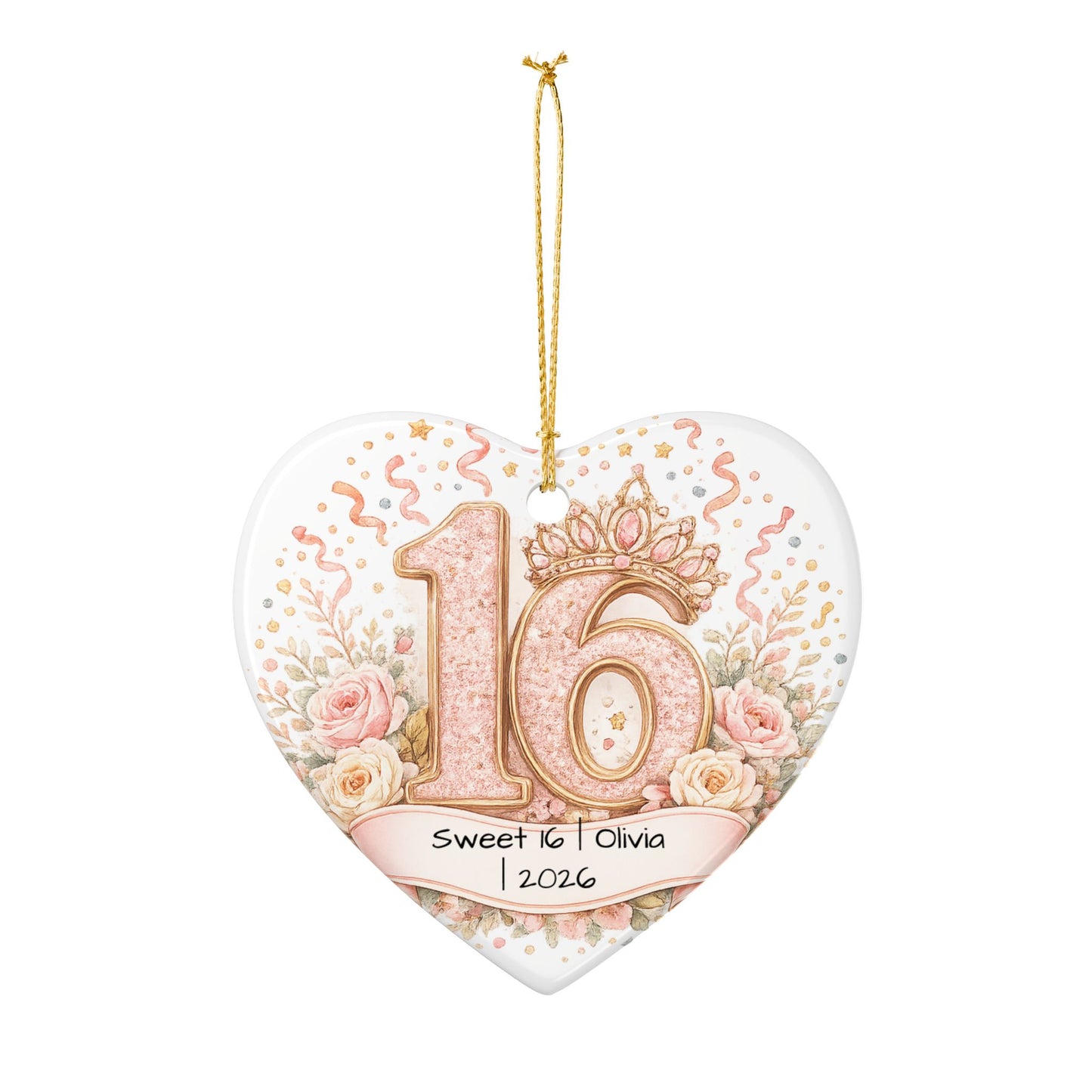 Sweet 16 Christmas Ornament Personalized with Name Year, Ceramic Birthday Keepsake, 16th Birthday Gift for Teen Girl