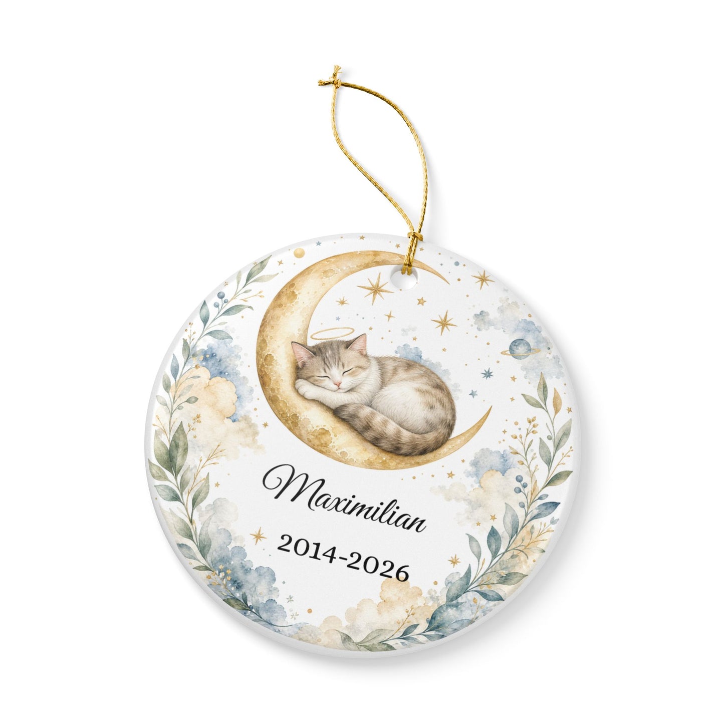 Cat Memorial Ornament Personalized with Name, Cat Angel Remembrance Keepsake, Loss of Cat Sympathy Gift, Pet Memorial