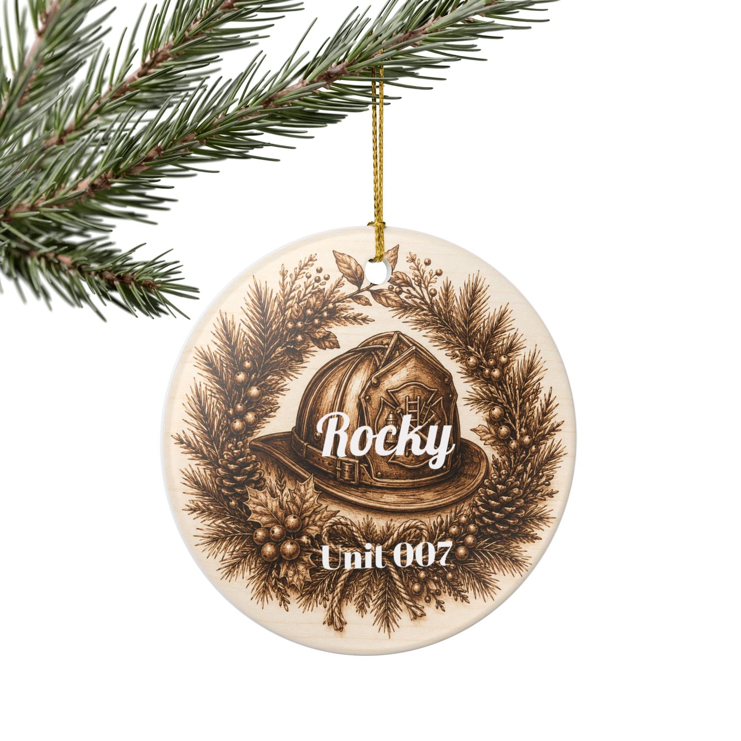 Firefighter Helmet Ornament | Ceramic Heart Decoration, Personalized Name