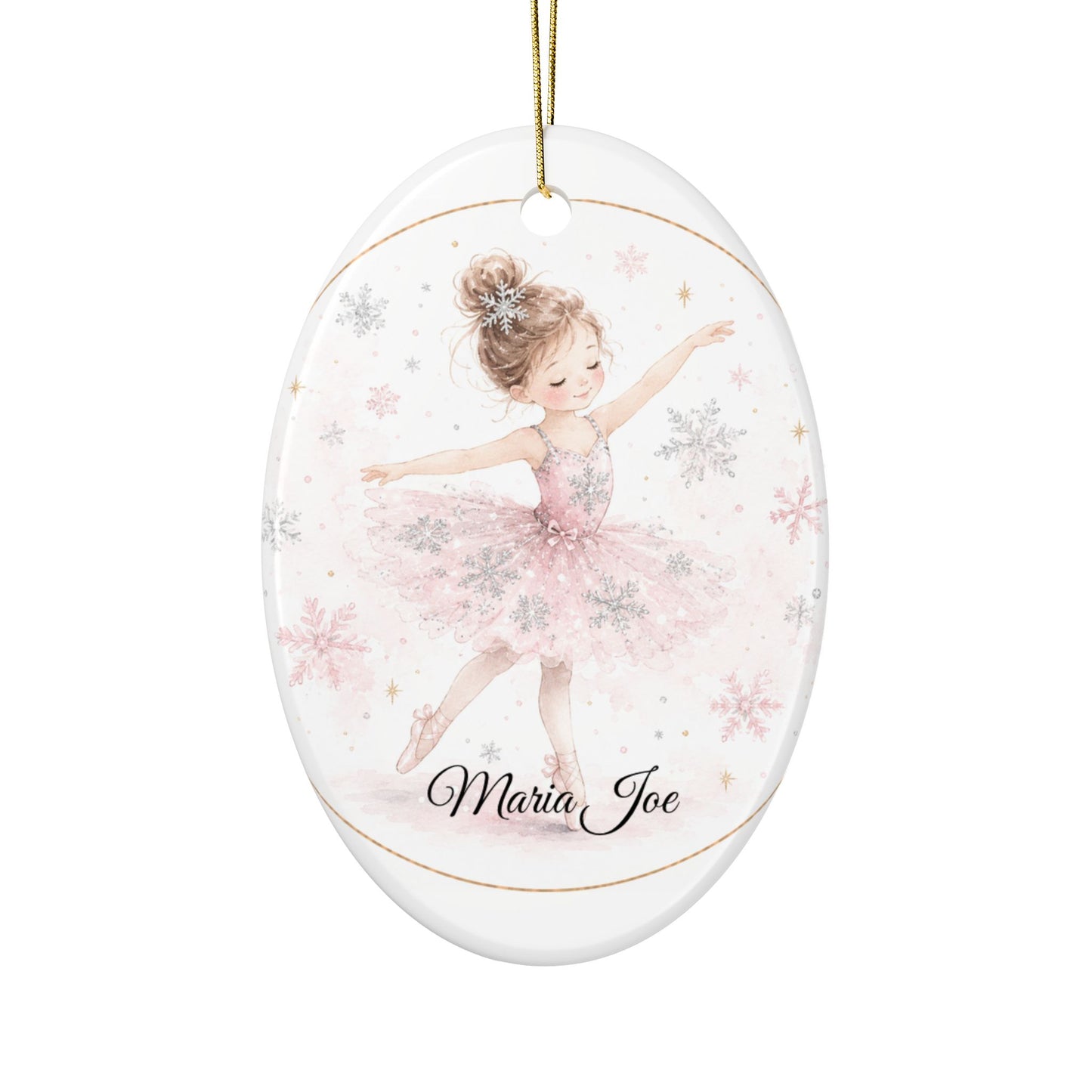 Ballet Ballerina with Snowflakes Ceramic Ornament | Two-Sided