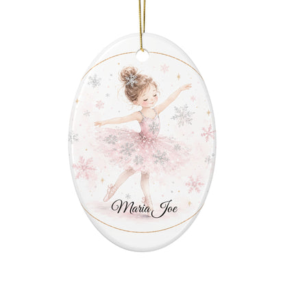 Ballet Ballerina with Snowflakes Ceramic Ornament | Two-Sided