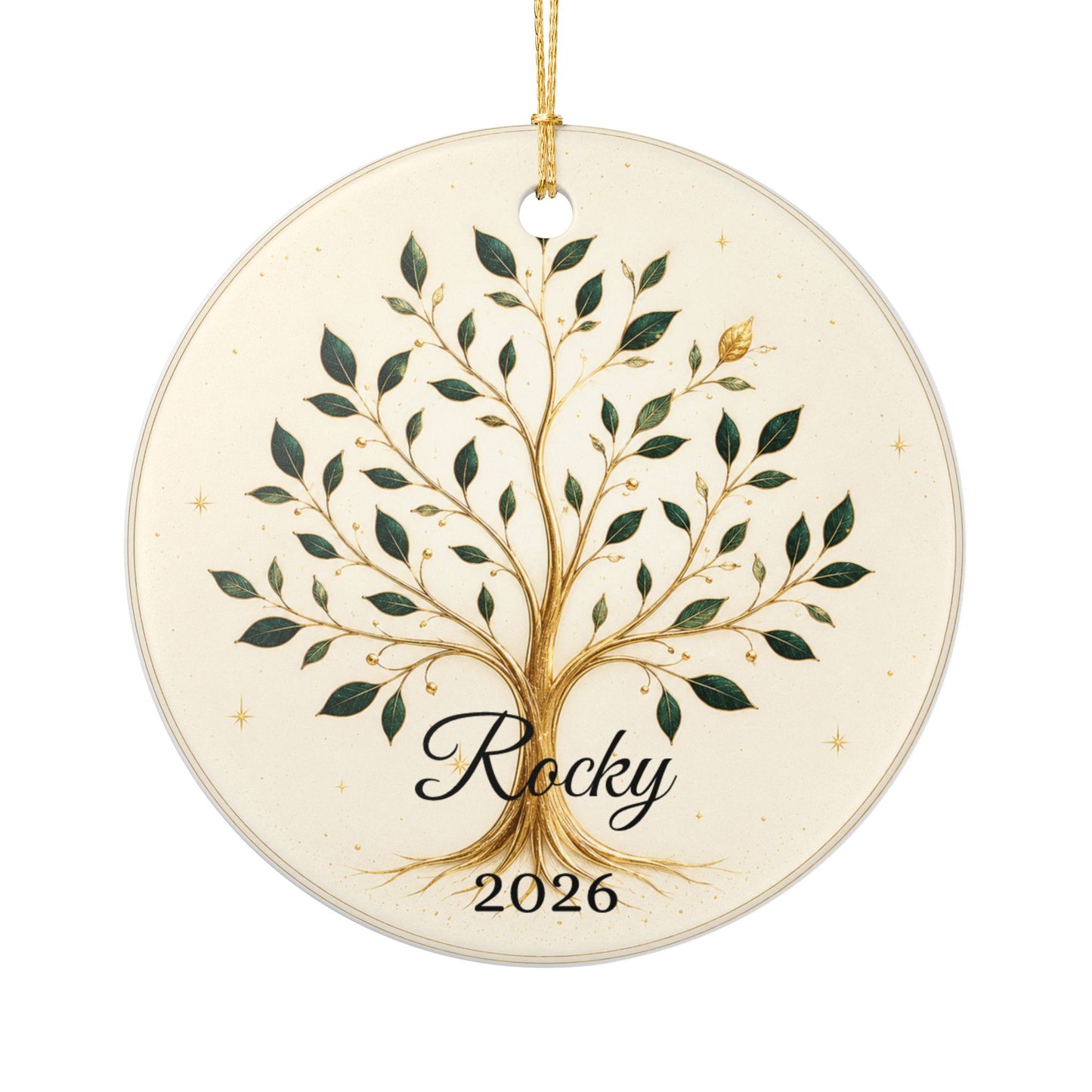 Gold Olive Tree with Name & Year Ceramic Ornament | Heart Ornament