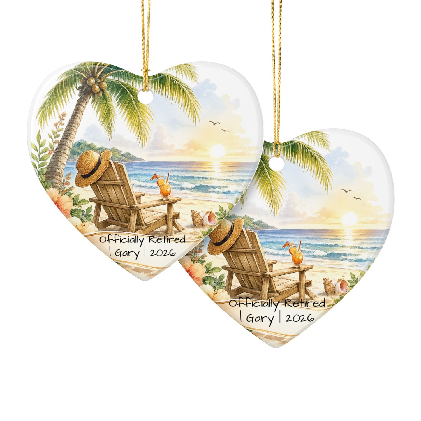 Retirement Christmas Ornament 2026 Personalized with Name, Beach Ceramic Keepsake, Officially Retired Gift, Coworker