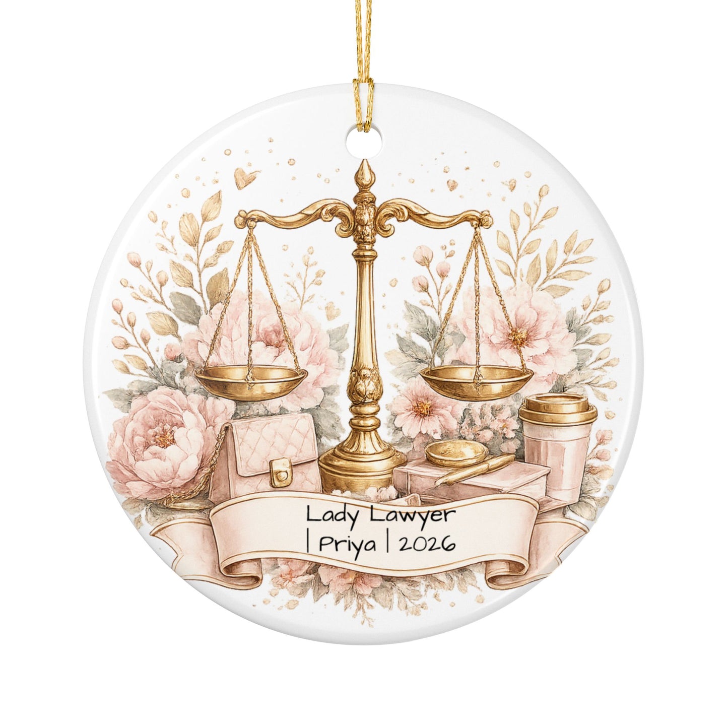 Female Lawyer Christmas Ornament Personalized with Name, Ceramic Keepsake, Lady Lawyer Attorney Gift for Her 2026