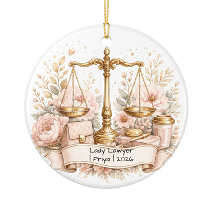 Female Lawyer Christmas Ornament Personalized with Name, Ceramic Keepsake, Lady Lawyer Attorney Gift for Her 2026