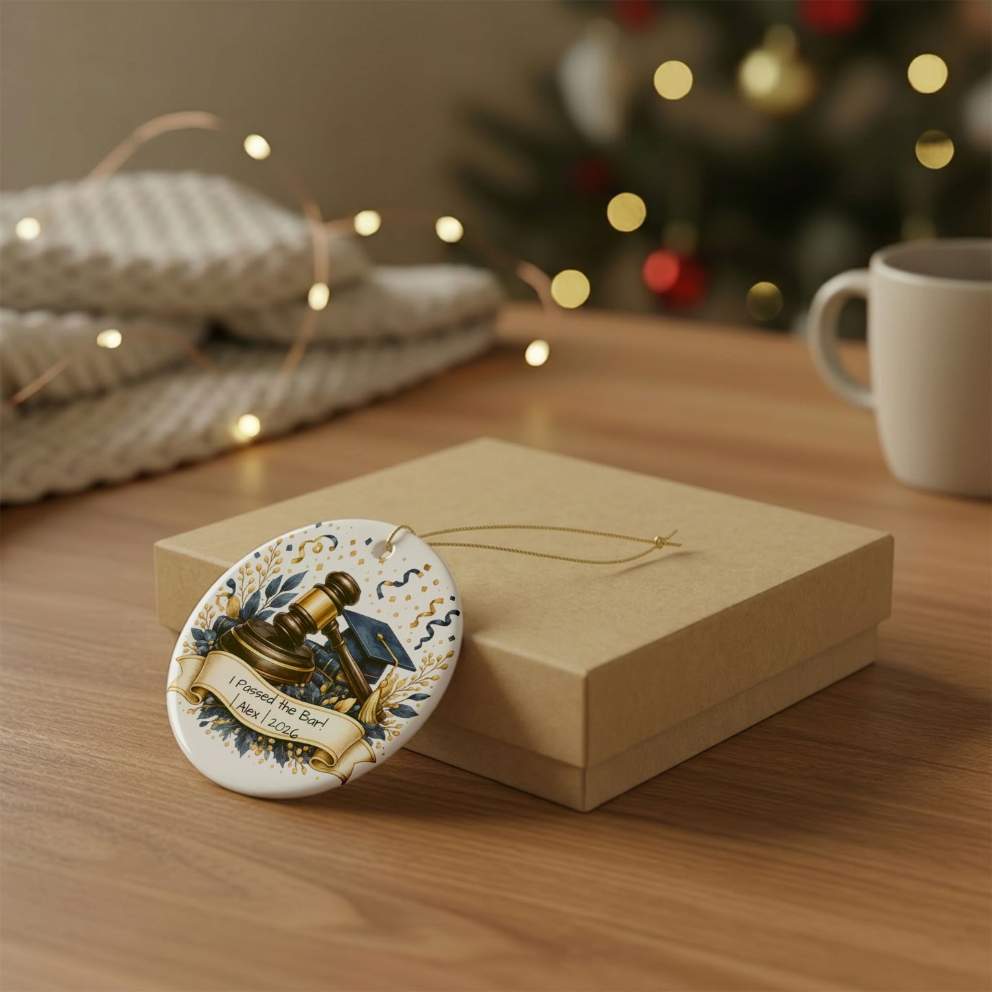 Passed the Bar Ornament 2026 Personalized, Ceramic Keepsake with Name, New Lawyer Gift, Bar Exam Passed Gift
