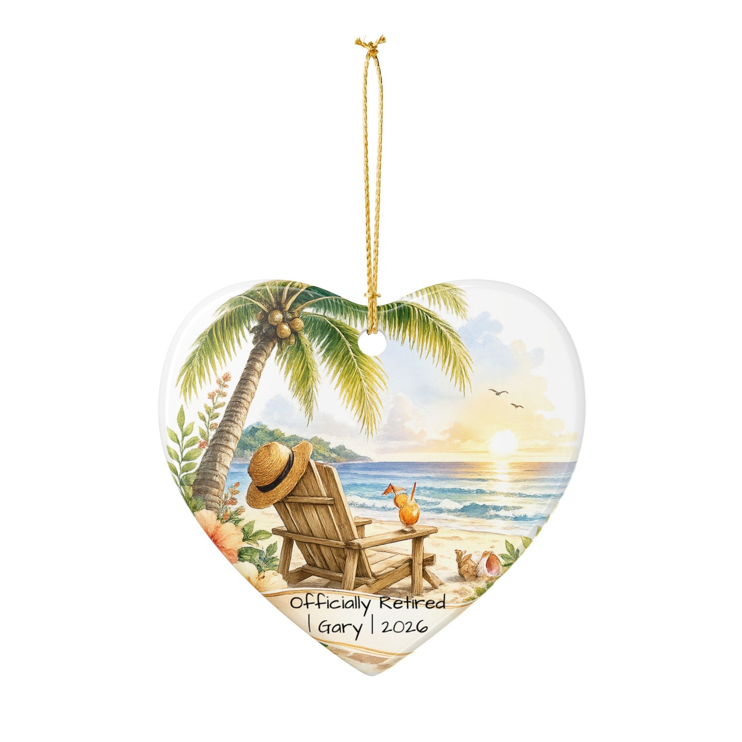 Retirement Christmas Ornament 2026 Personalized with Name, Beach Ceramic Keepsake, Officially Retired Gift, Coworker