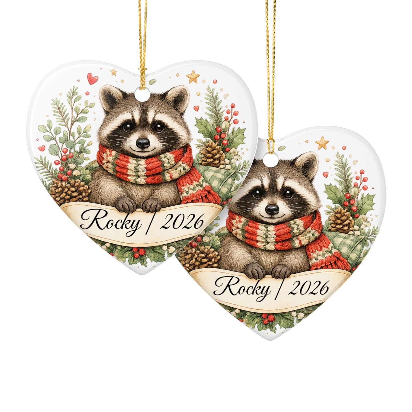 Raccoon Christmas Ornament Personalized with Name, Cute Cozy Ceramic Keepsake, Raccoon Lover Woodland Gift 2026