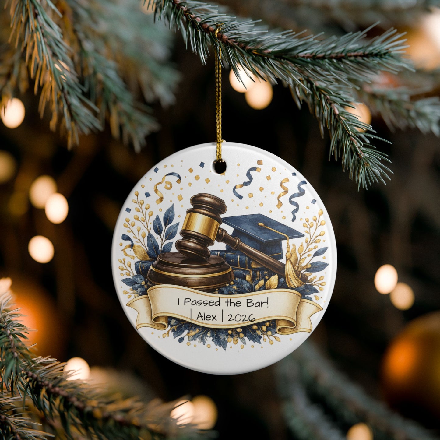 Passed the Bar Ornament 2026 Personalized, Ceramic Keepsake with Name, New Lawyer Gift, Bar Exam Passed Gift