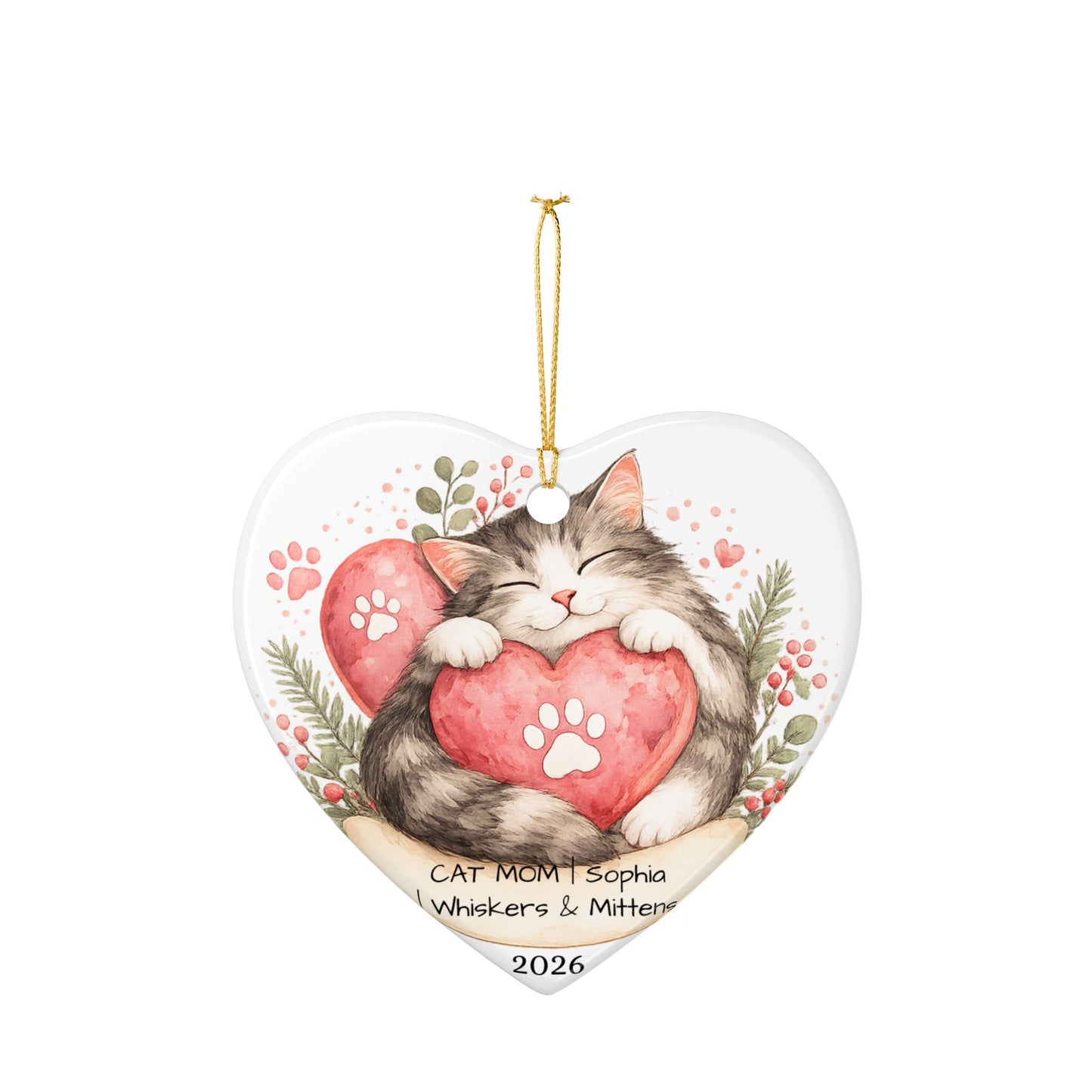 Cat Mom Christmas Ornament Personalized with Name, Ceramic Keepsake, Cat Mom Gift, Gift for Cat Lover Her 2026