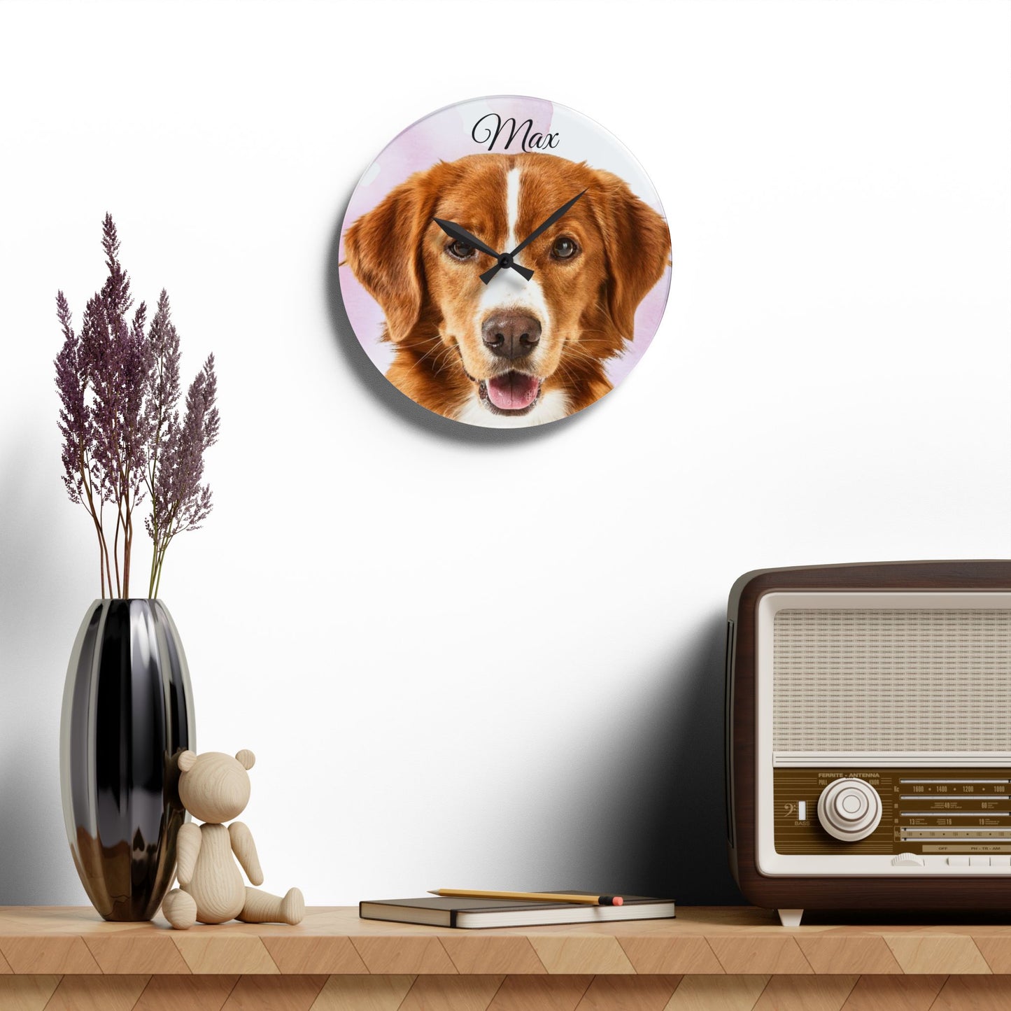 Personalized Dog Photo Wall Clock Acrylic | Custom Pet Portrait Clock