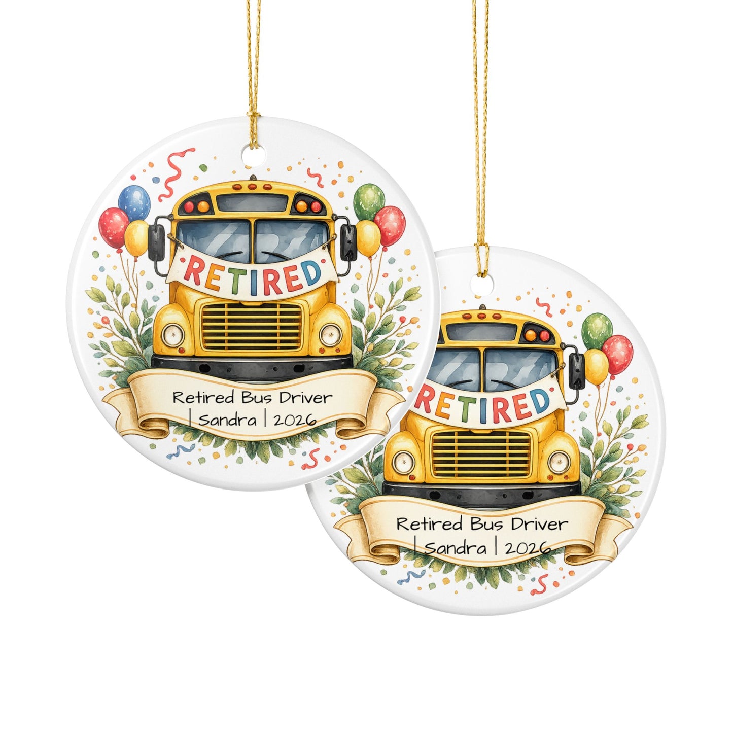 Retired Bus Driver Ornament 2026 Personalized, Ceramic Keepsake with Name, Bus Driver Retirement Gift, Keepsake