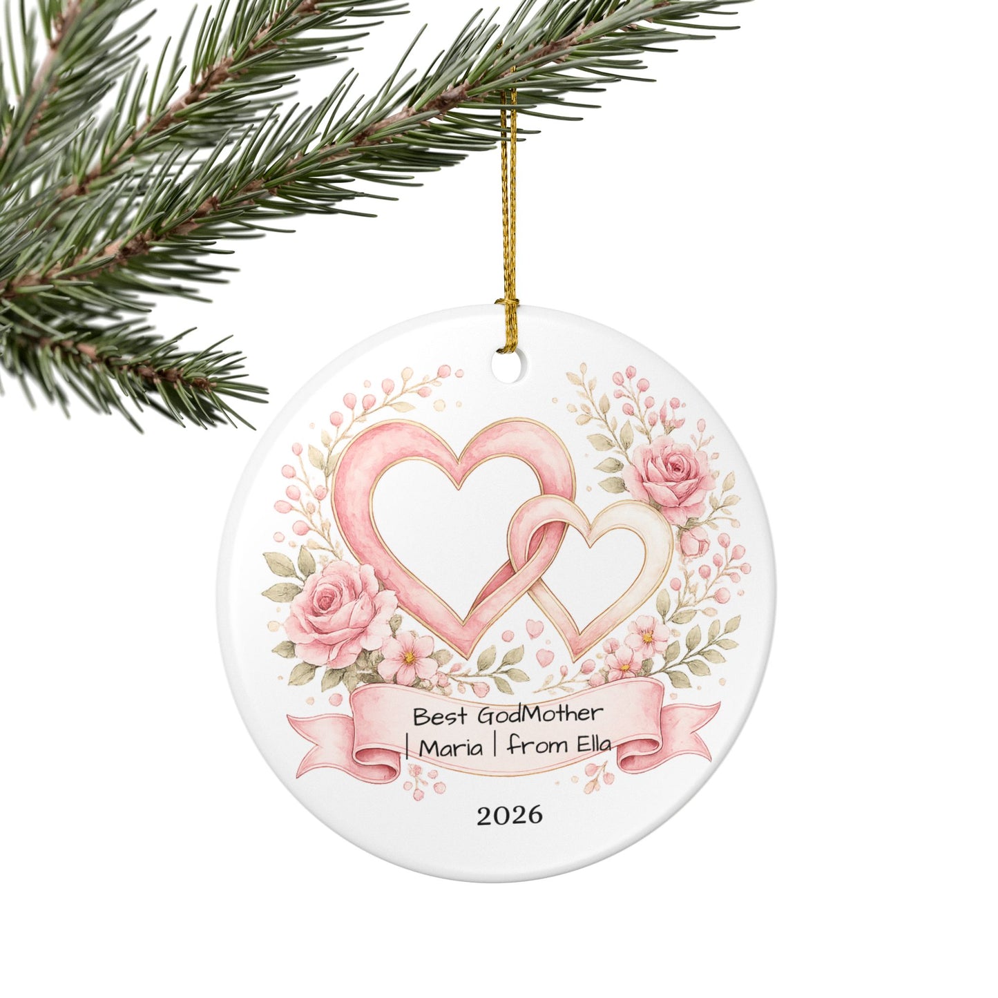Godmother Christmas Ornament Personalized, Ceramic Keepsake with Name, Gift for Godmother from Godchild 2026