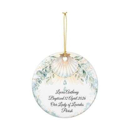 Baptism Shell Ornament Personalized, Traditional Christening Symbol Keepsake with Name & Date, Ceramic Catholic Baptism Gift for Baby