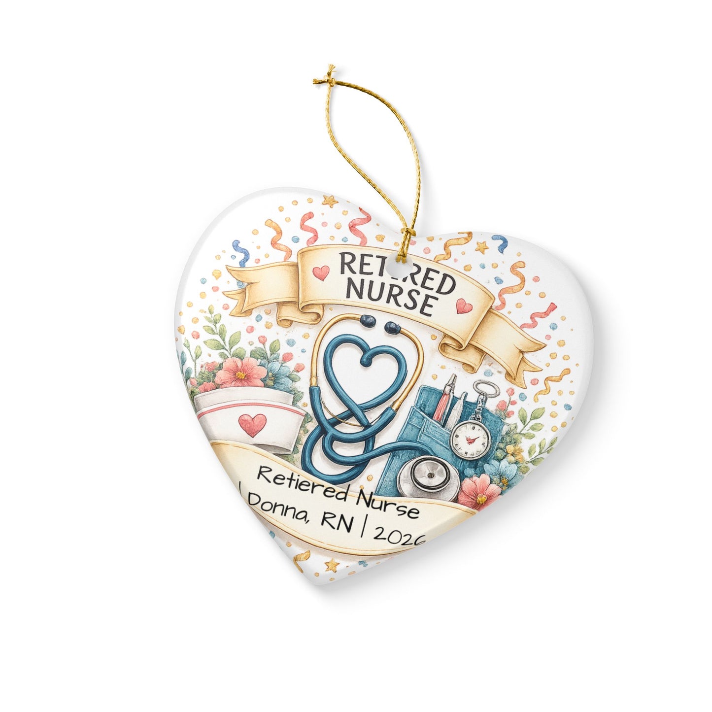 Retired Nurse Christmas Ornament 2026 Personalized, Ceramic Keepsake with Name, Nurse Retirement Gift, RN Gift
