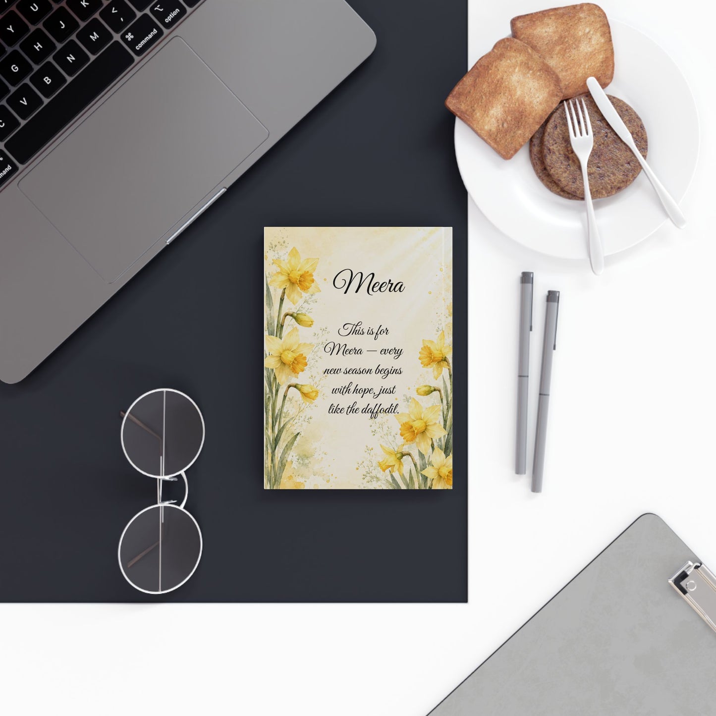 Daffodil Birth Month Flower Journal Custom Name, March Birthday New Beginnings Gift for Her, Personalized Spring Diary