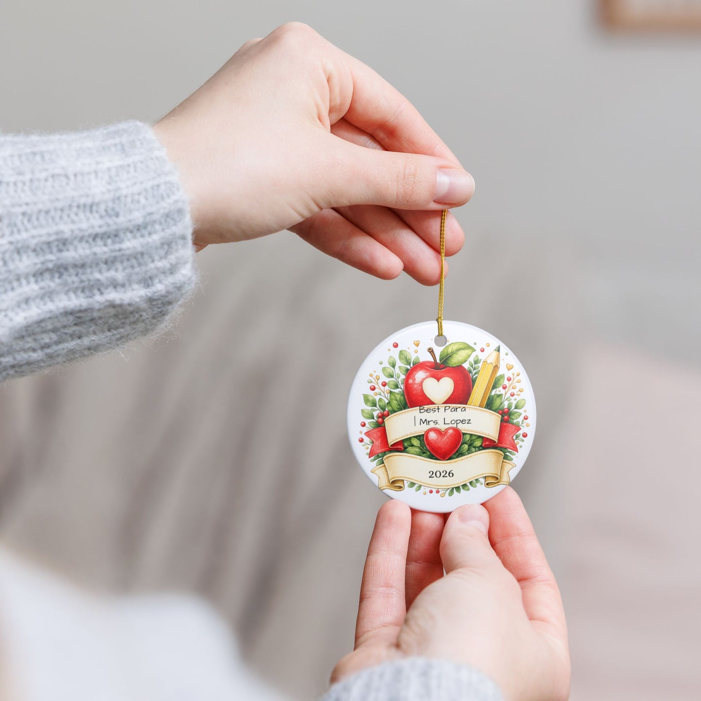 Paraprofessional Christmas Ornament Personalized, Ceramic Keepsake with Name, Para Appreciation Gift, Teacher Aide 2026