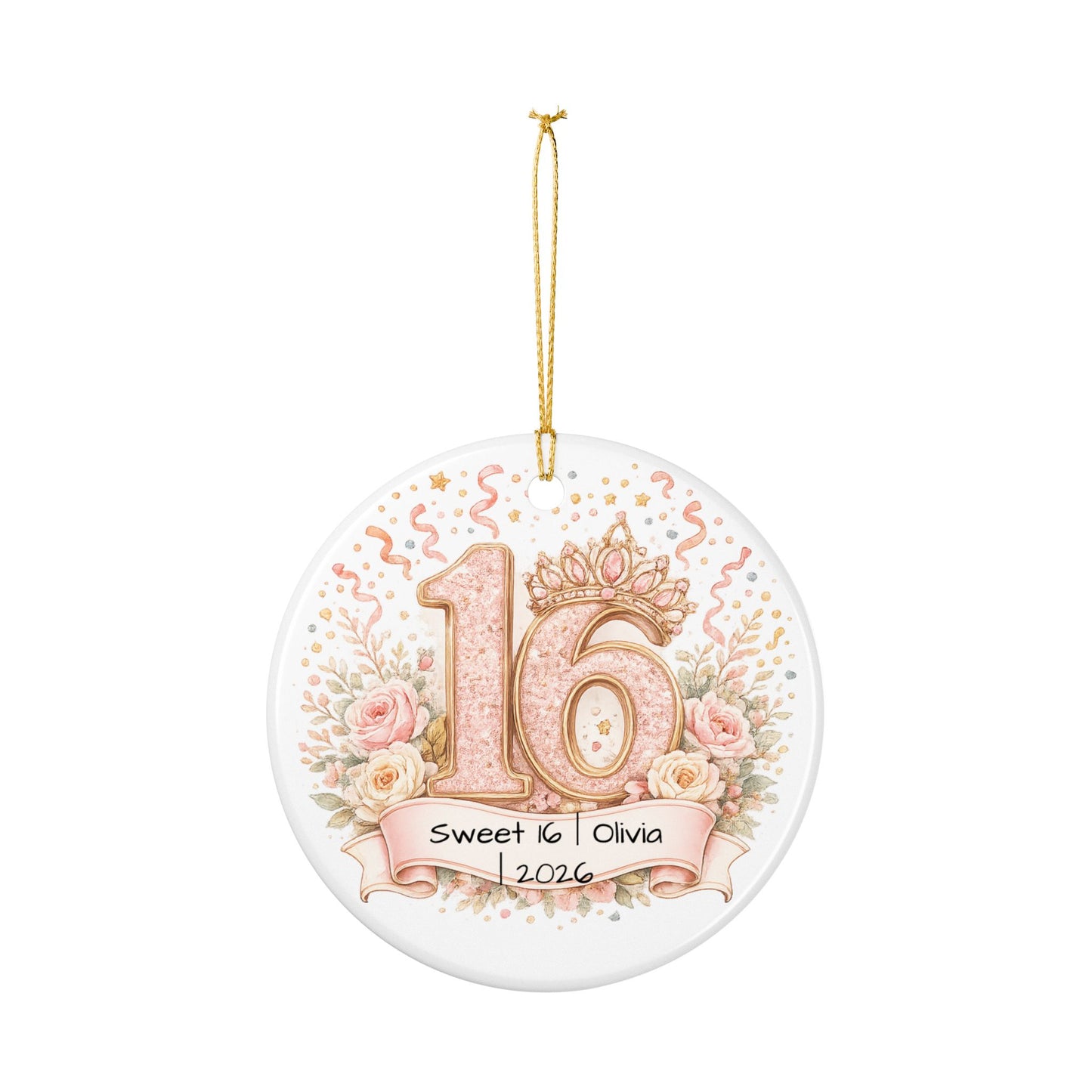 Sweet 16 Christmas Ornament Personalized with Name Year, Ceramic Birthday Keepsake, 16th Birthday Gift for Teen Girl