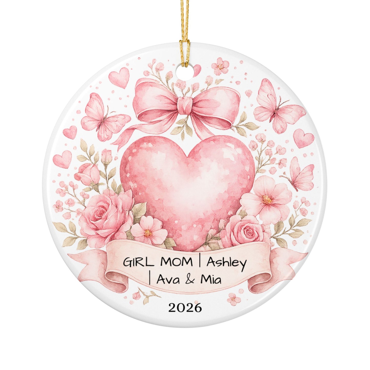 Girl Mom Christmas Ornament Personalized with Names, Ceramic Keepsake, Girl Mom Gift, Mother of Girls Gift 2026