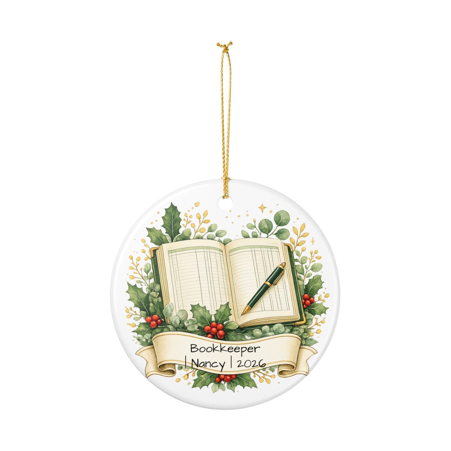 Bookkeeper Christmas Ornament Personalized with Name, Ceramic Keepsake, Bookkeeper Gift, Accounting Appreciation 2026