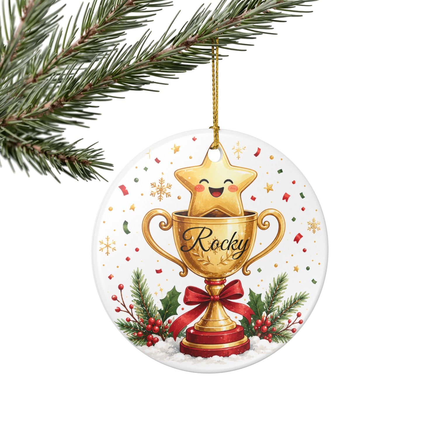 Cute Trophy Star Christmas ornament | Ceramic Ornament