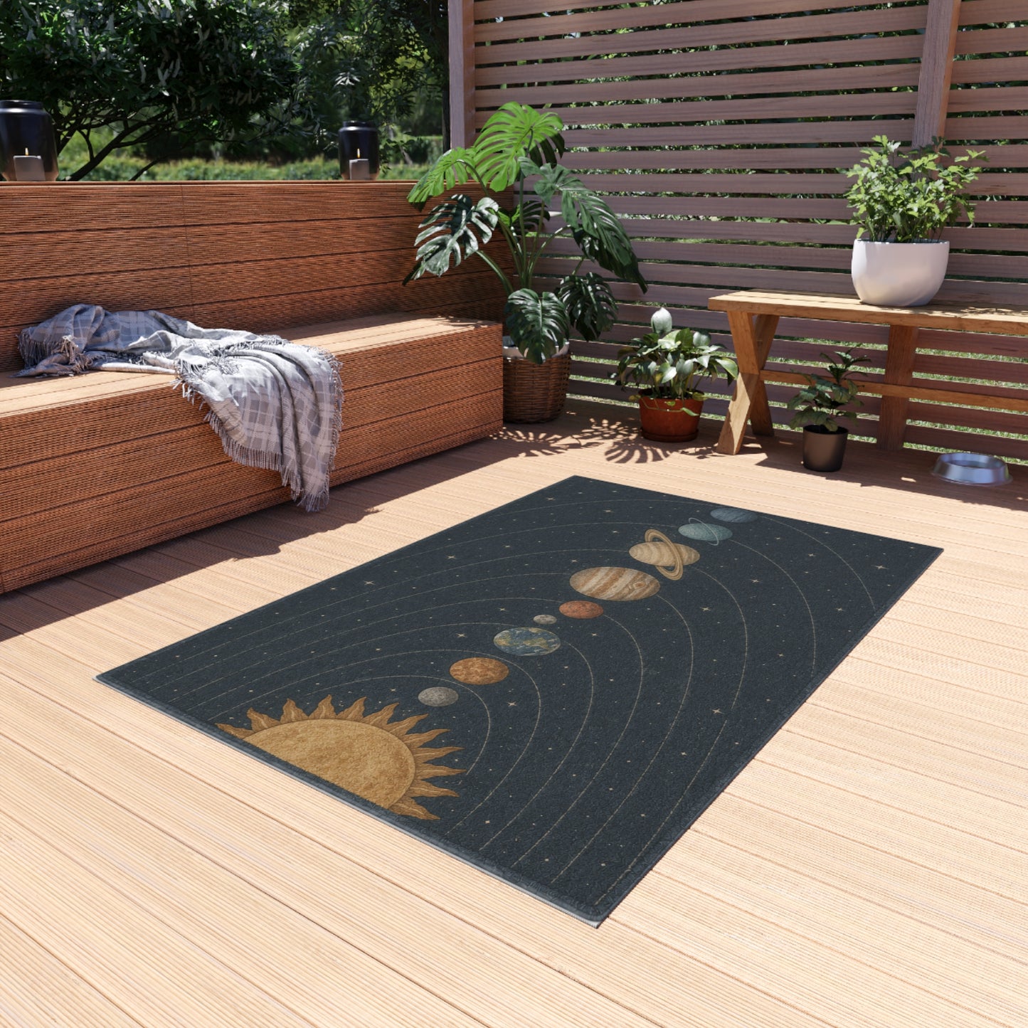 Solar System Planets Outdoor Rug | Celestial Orbit Patio Mat