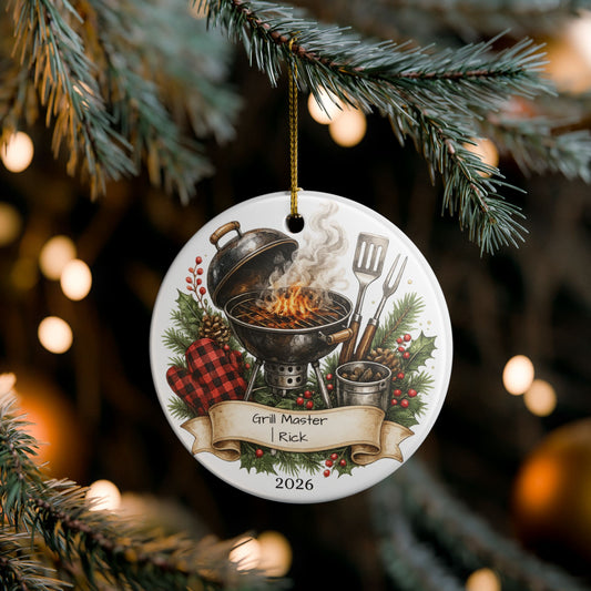 BBQ Father in Law Ornament Personalized, Grill Master Ceramic Keepsake with Name, Grilling FIL Gift 2026