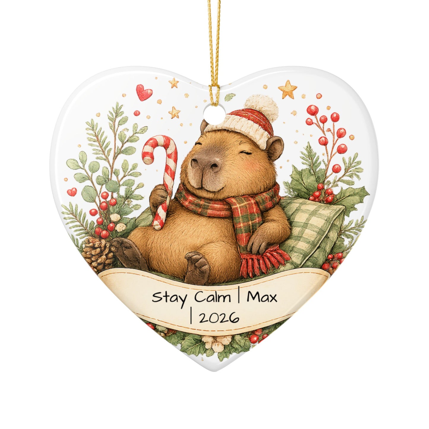 Funny Capybara Christmas Ornament Personalized with Name, Cute Ceramic Keepsake, Stay Calm Capybara Gift 2026