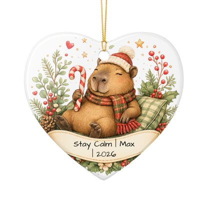 Funny Capybara Christmas Ornament Personalized with Name, Cute Ceramic Keepsake, Stay Calm Capybara Gift 2026