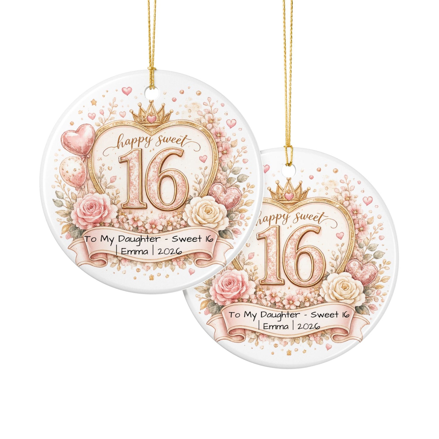 Sweet 16 Daughter Christmas Ornament Personalized with Name Year, Ceramic Keepsake, 16th Birthday Gift from Mom 2026