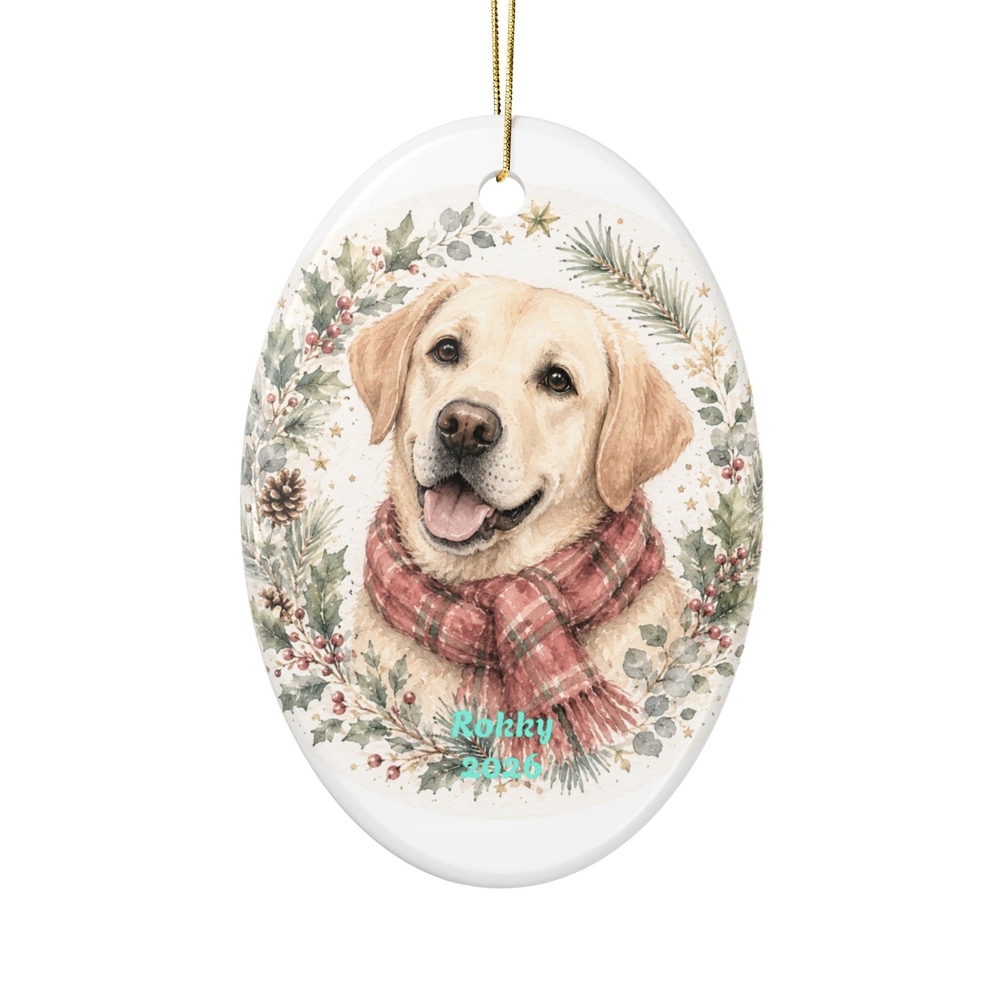 Yellow Labrador Portrait Ceramic Ornament | Personalized Pet Christmas Decoration