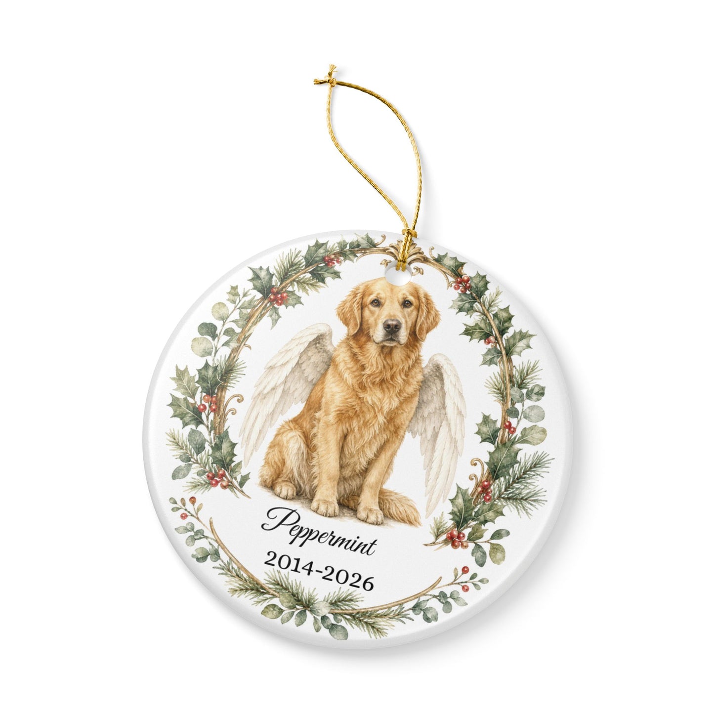 Dog Memorial Ornament Personalized with Name, Dog Angel Wings Remembrance Keepsake, Pet Loss Sympathy Gift Christmas