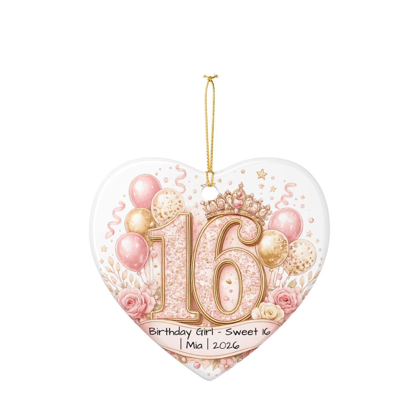 Sweet 16 Birthday Girl Ornament Personalized with Name Year, Ceramic Keepsake, 16th Birthday Gift for Her 2026