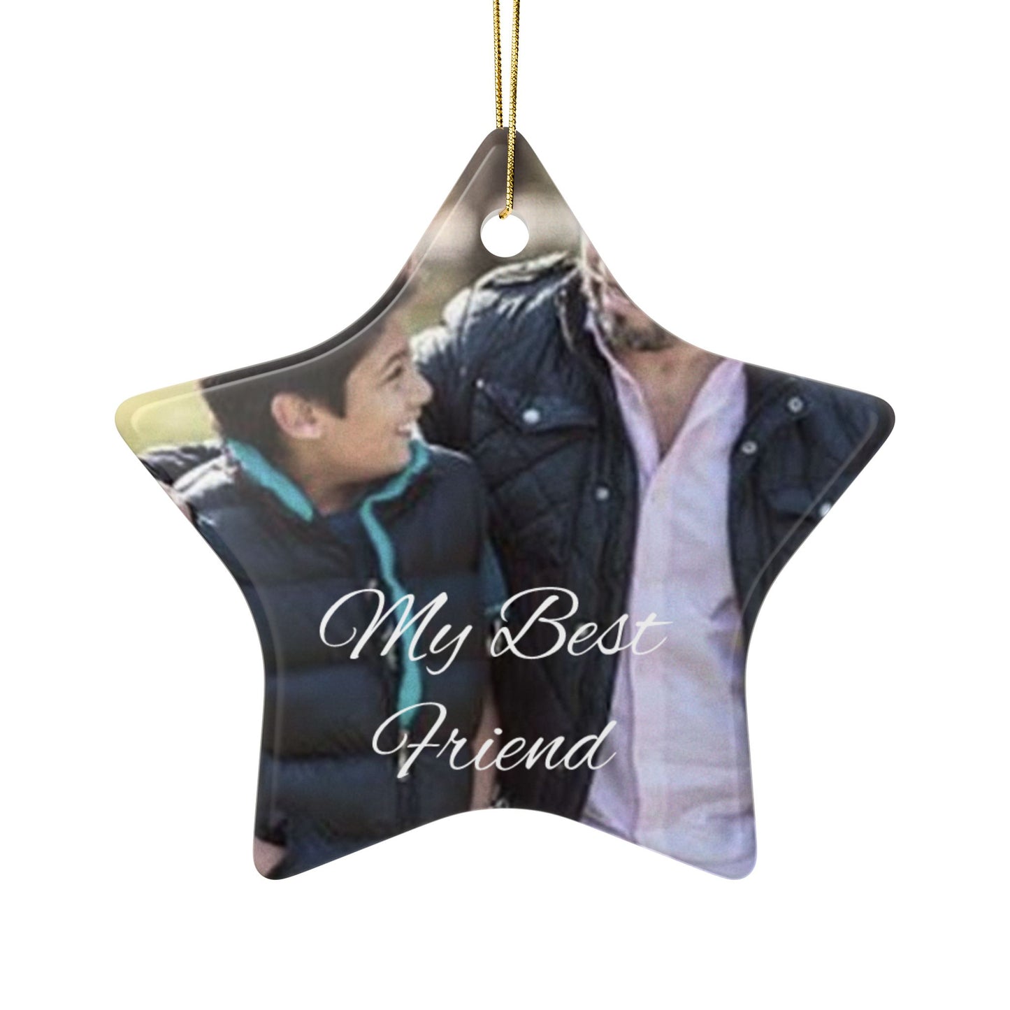 My Best Friend Photo Ceramic Ornament | Round Two-Sided Holiday Keepsake