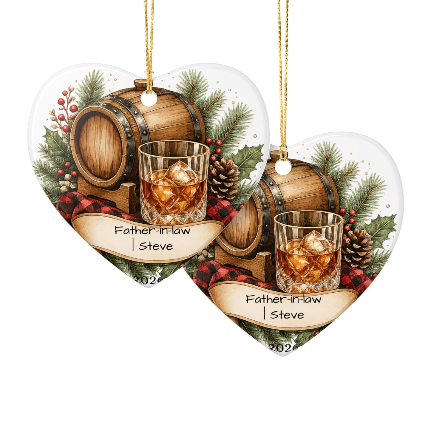Whiskey Father in Law Ornament Personalized, Rustic Ceramic Keepsake with Name, Bourbon Lover FIL Gift 2026
